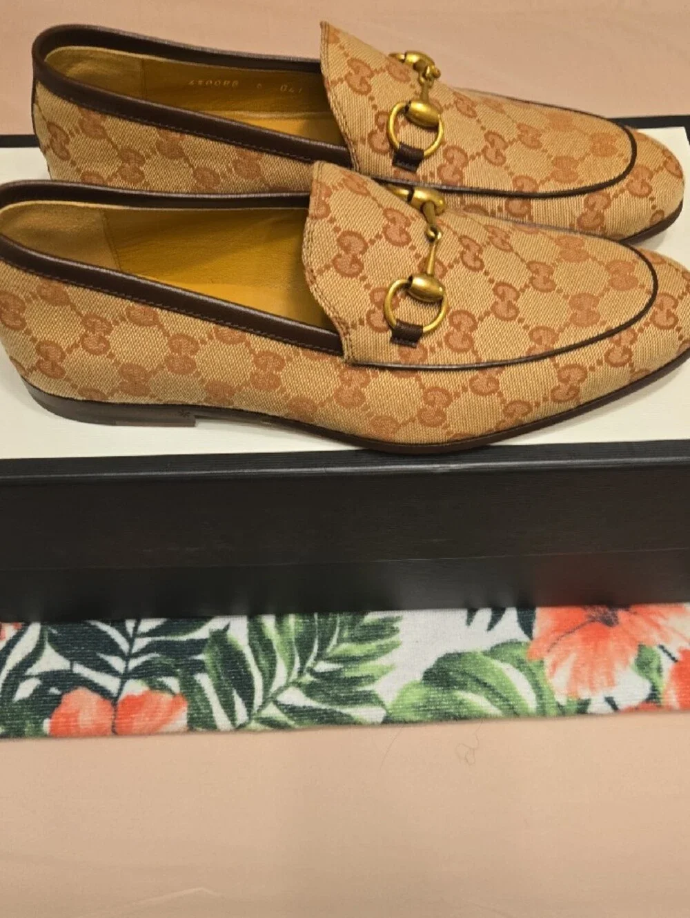 Gucci Beige GG Canvas Horsebit Slip-On Loafers